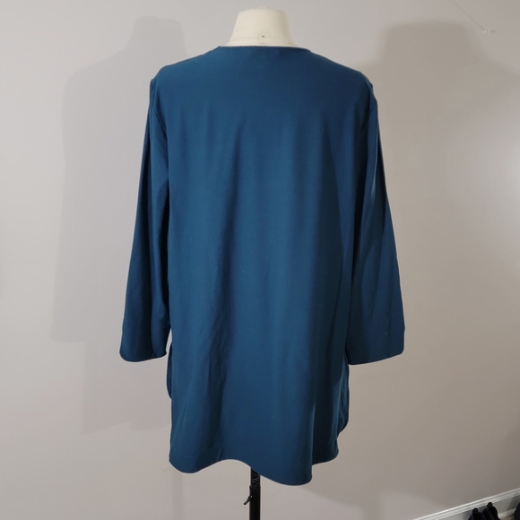 Eileen Fisher Shirt Womens XL Green-Blue Teal Quarter Sleeve Split Hem Tunic - Picture 2 of 9